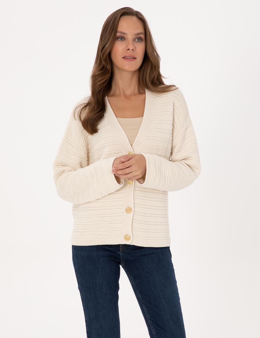 Ekru Comfort Fit Triko Hırka