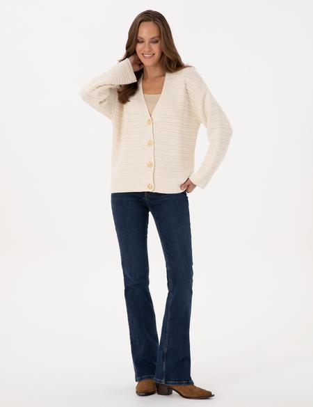 Ekru Comfort Fit Triko Hırka - 50310996006