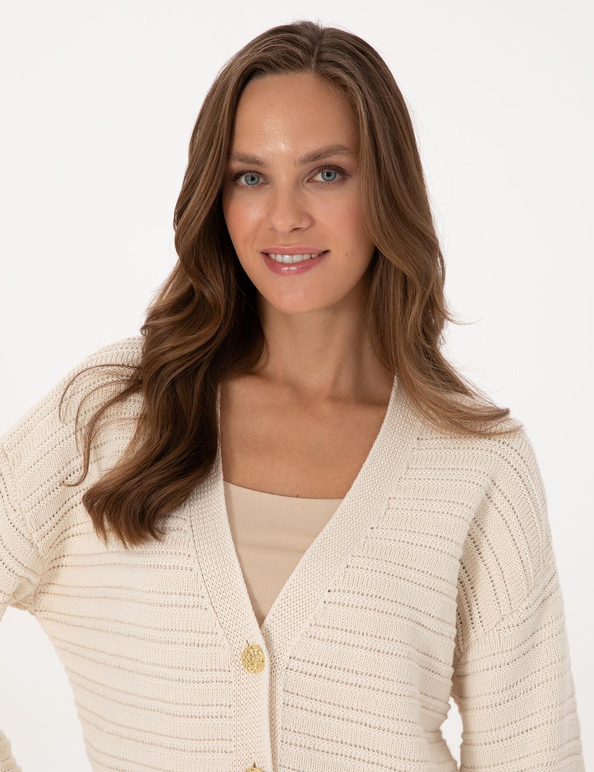 Ekru Comfort Fit Triko Hırka - 50310996006