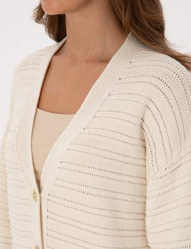 Ekru Comfort Fit Triko Hırka