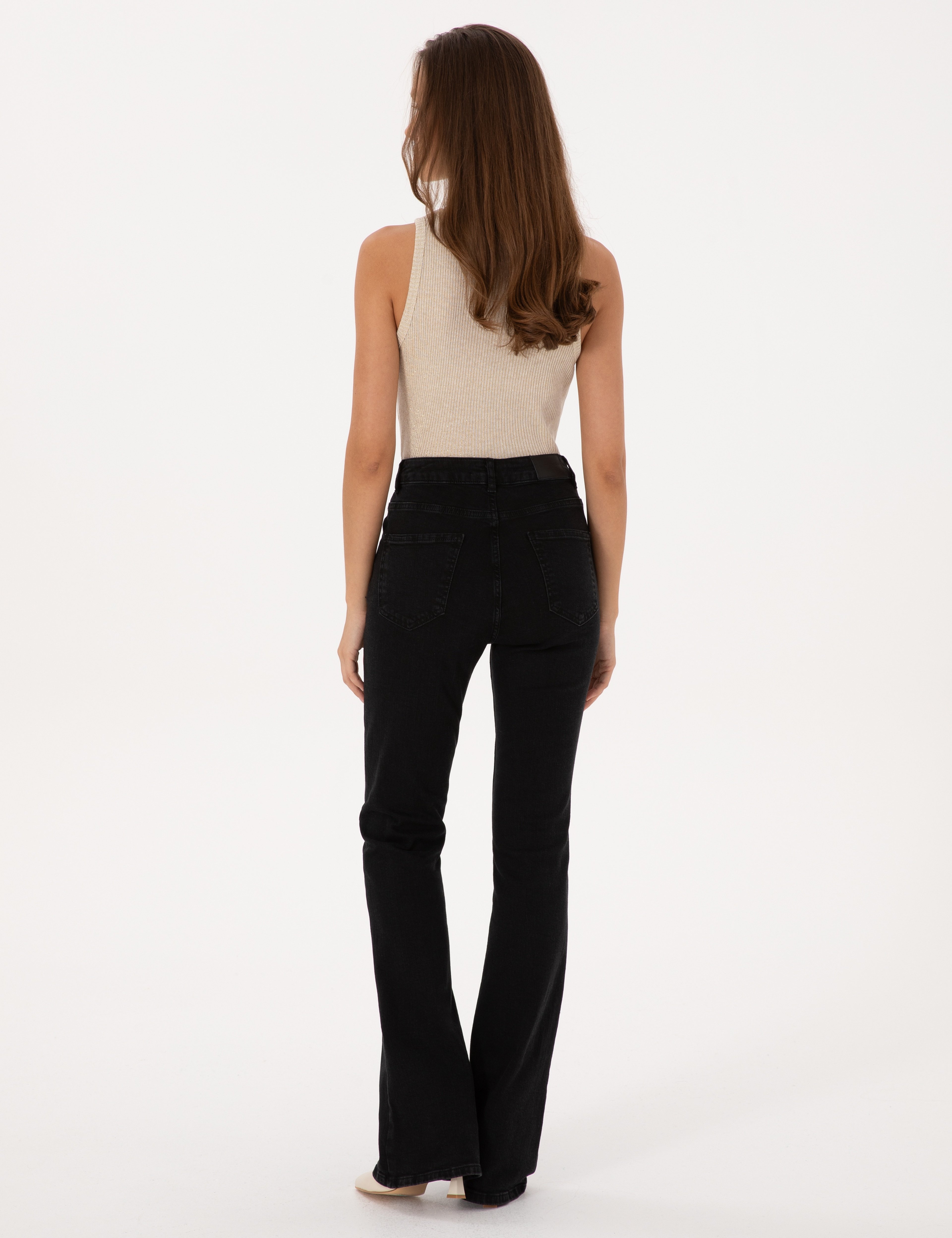 Siyah Skinny Flare Fit Jean Pantolon - Image 4