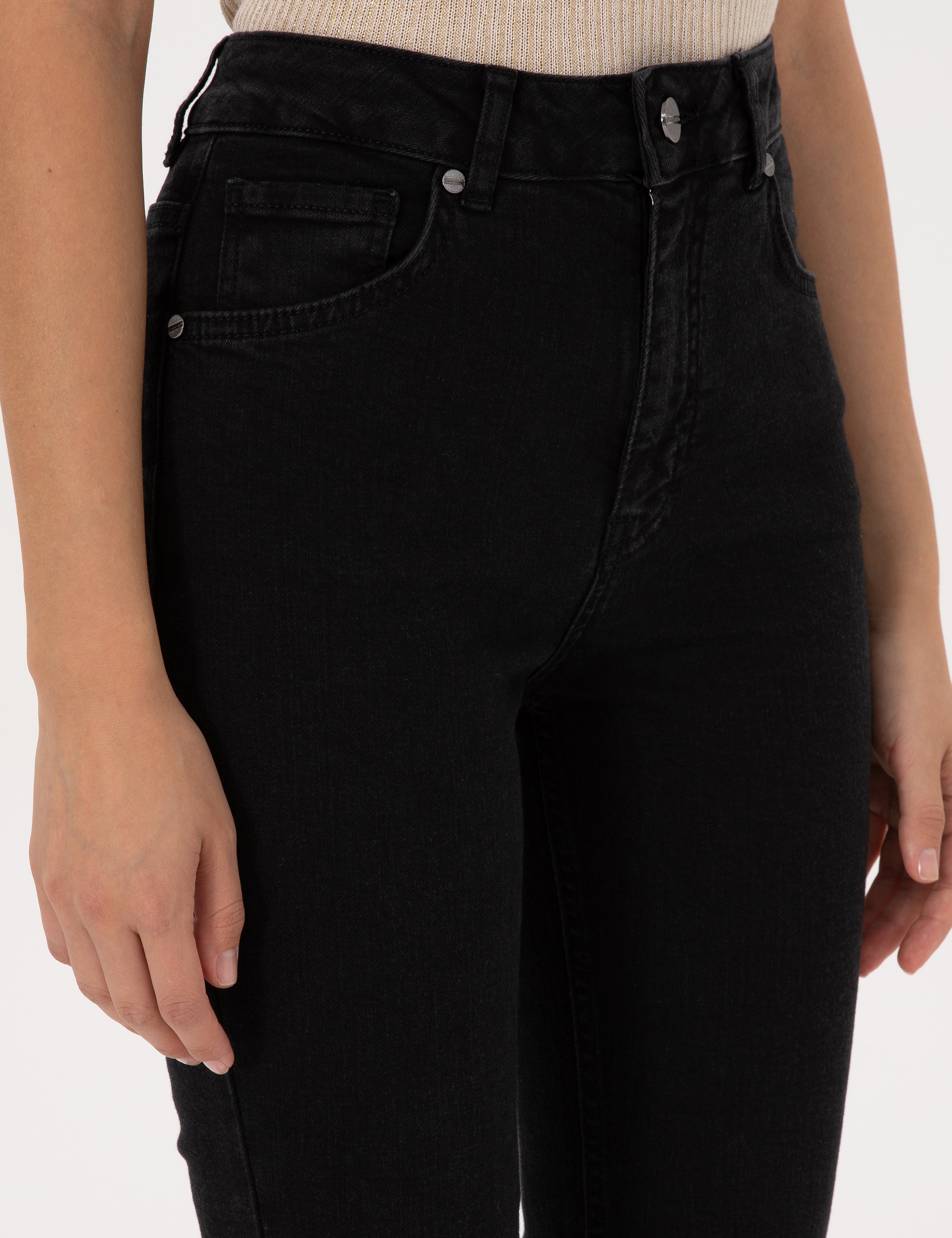 Siyah Skinny Flare Fit Jean Pantolon - Image 5