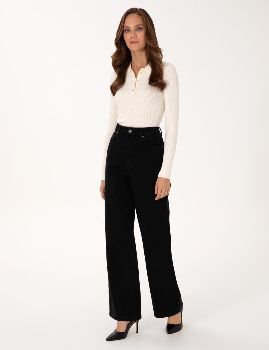 Siyah Loose Fit Jean Pantolon