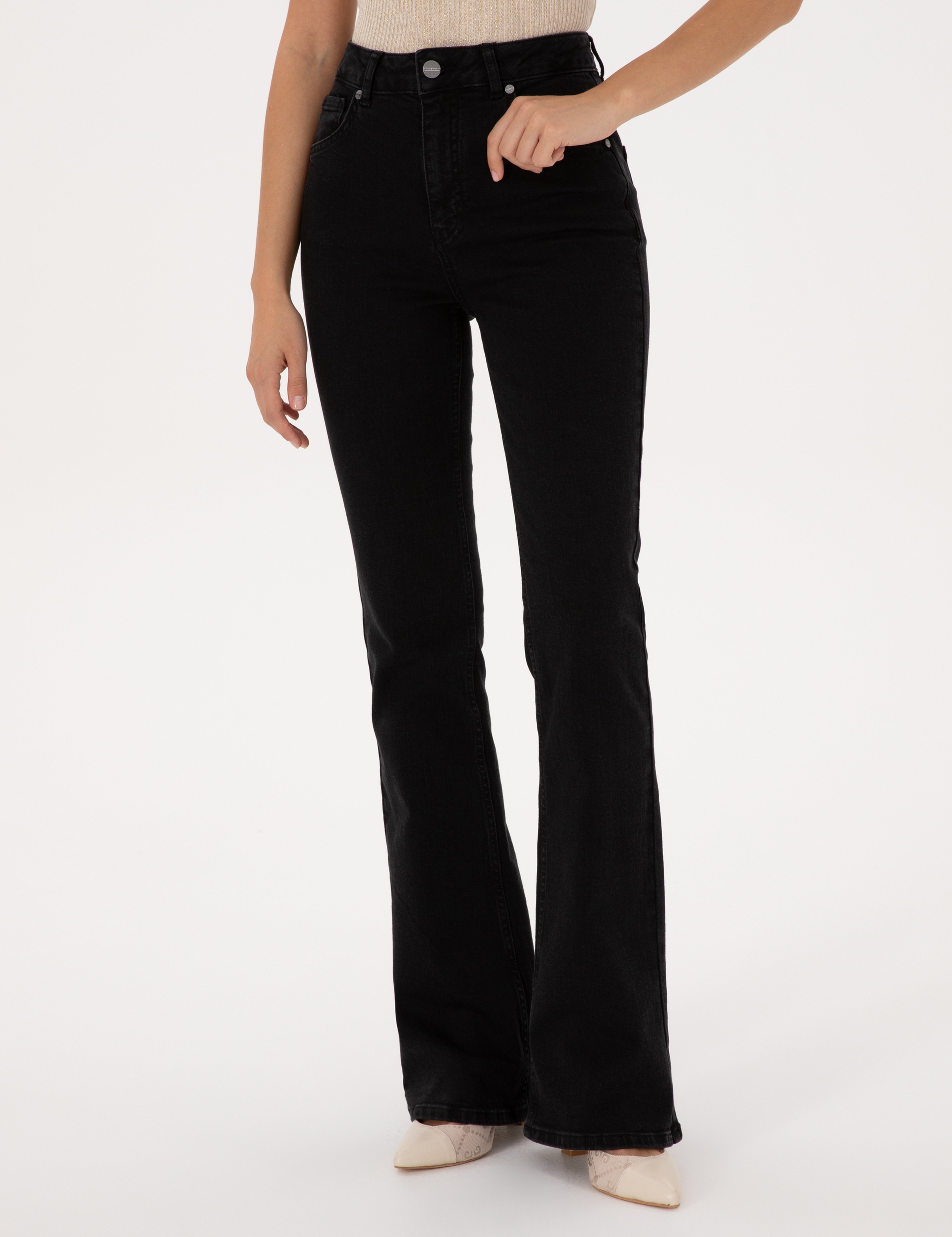 Siyah Skinny Flare Fit Jean Pantolon - Image 2