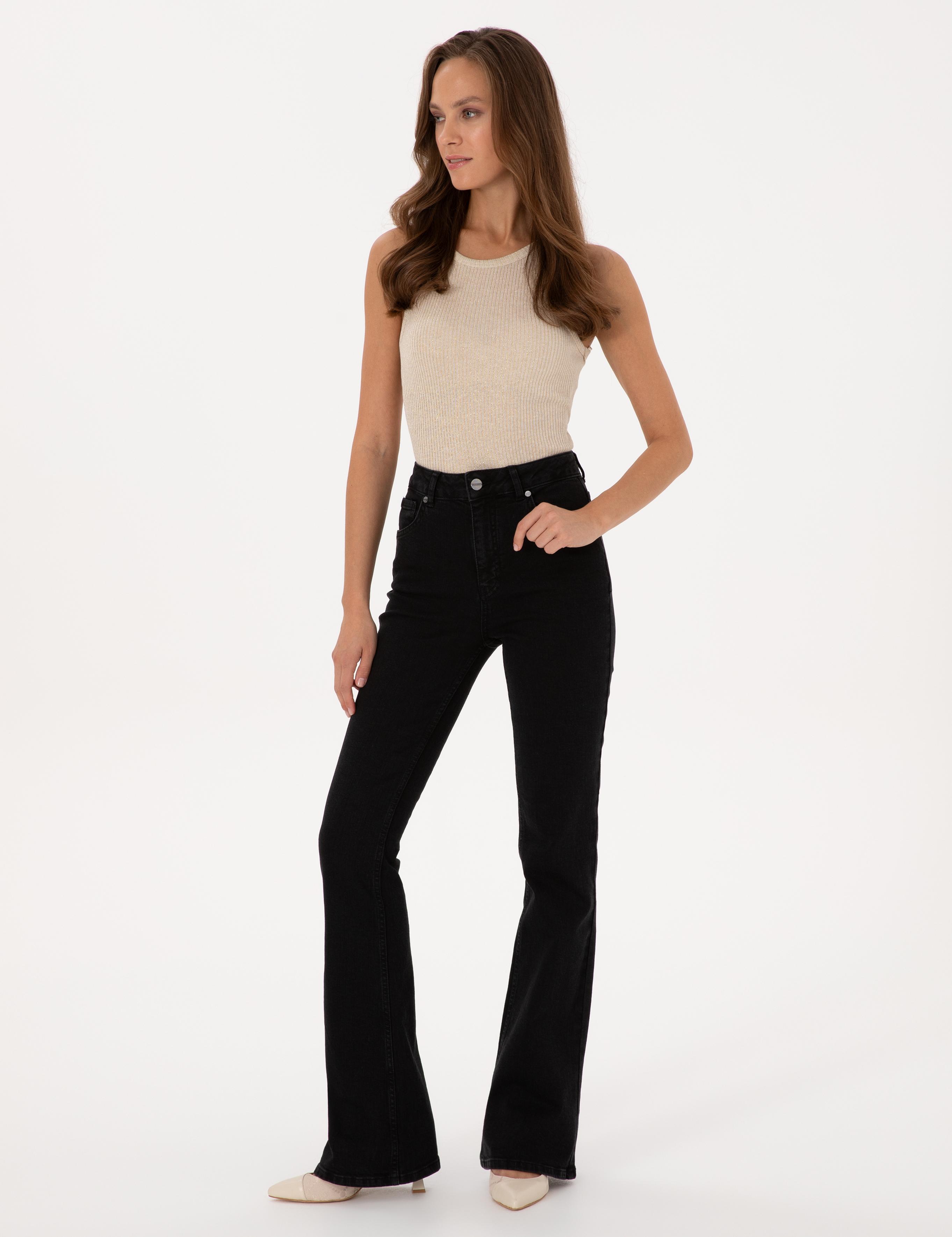 Siyah Skinny Flare Fit Jean Pantolon