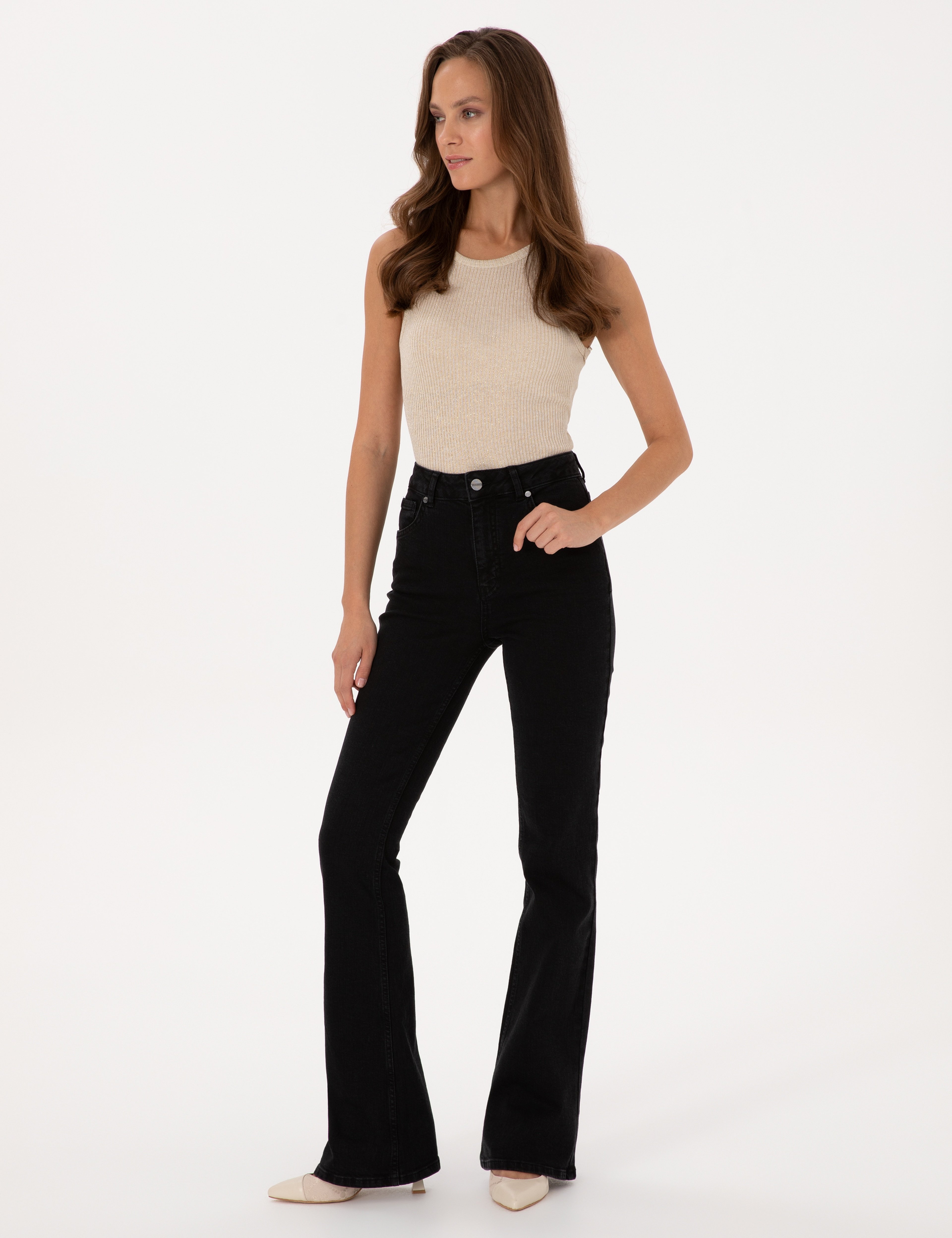 Siyah Skinny Flare Fit Jean Pantolon - Image 3