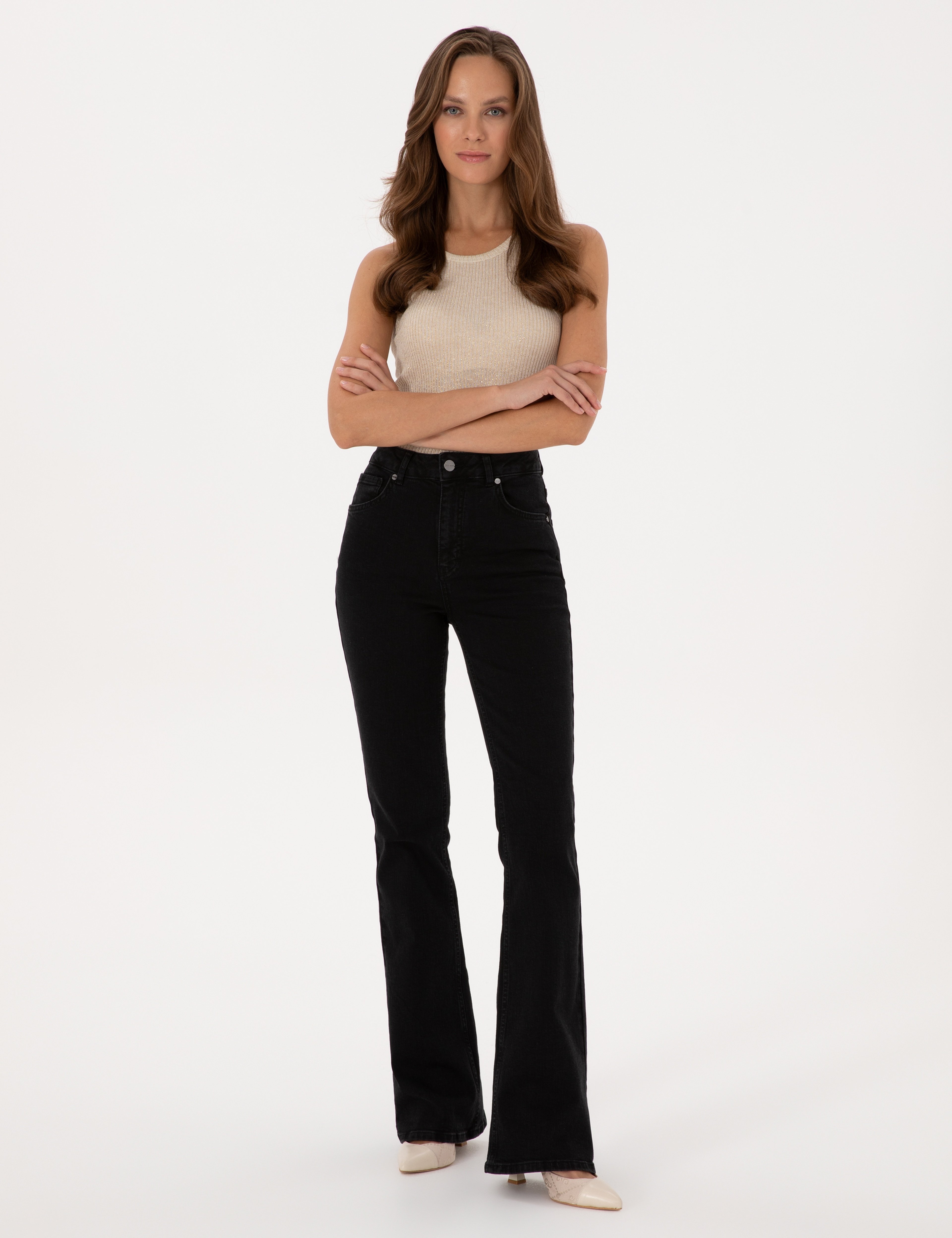 Siyah Skinny Flare Fit Jean Pantolon - Image 1