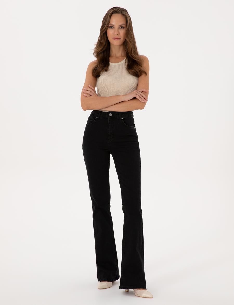 Siyah Skinny Flare Fit Jean Pantolon