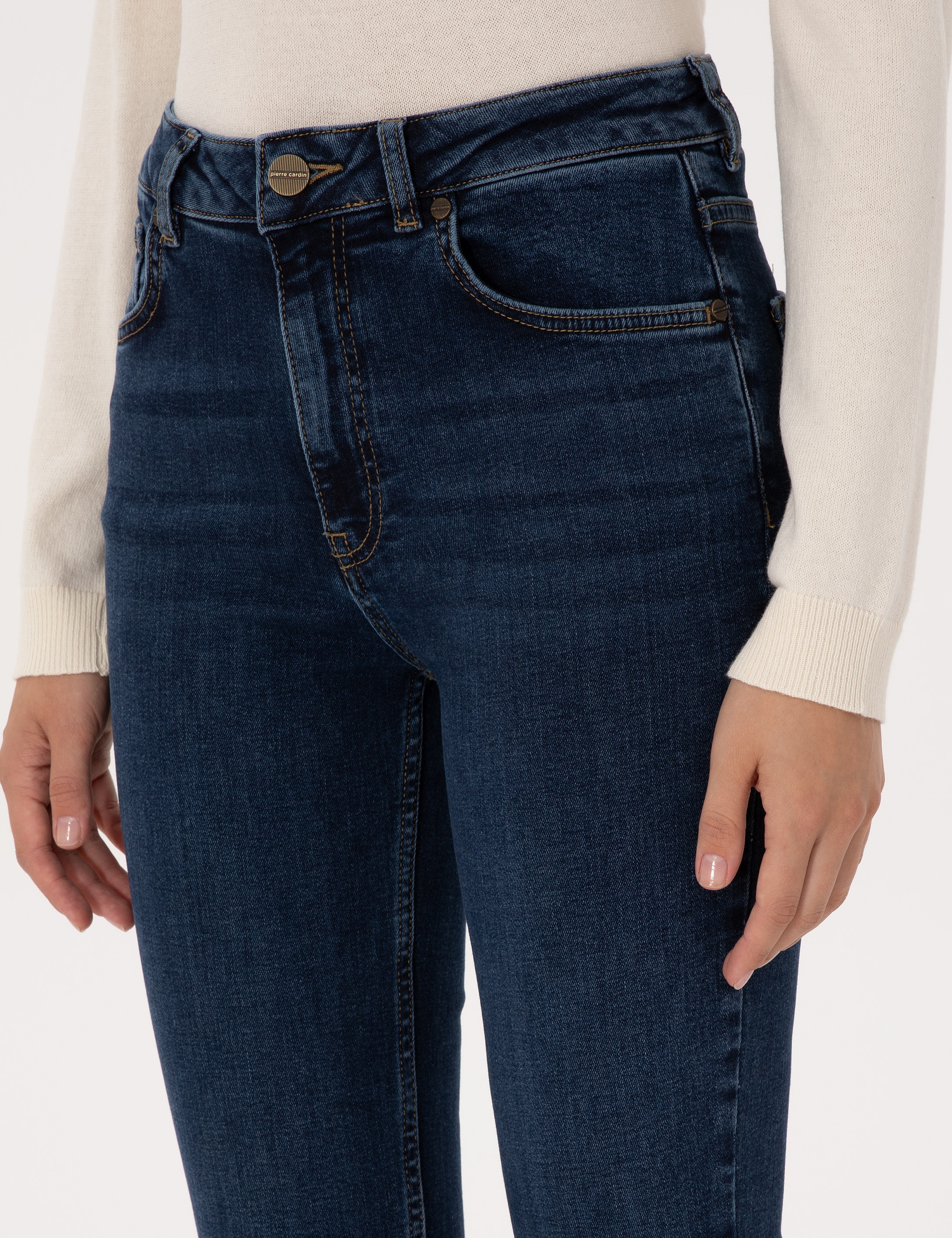 Lacivert Skinny Flare Jean Pantolon - Image 5