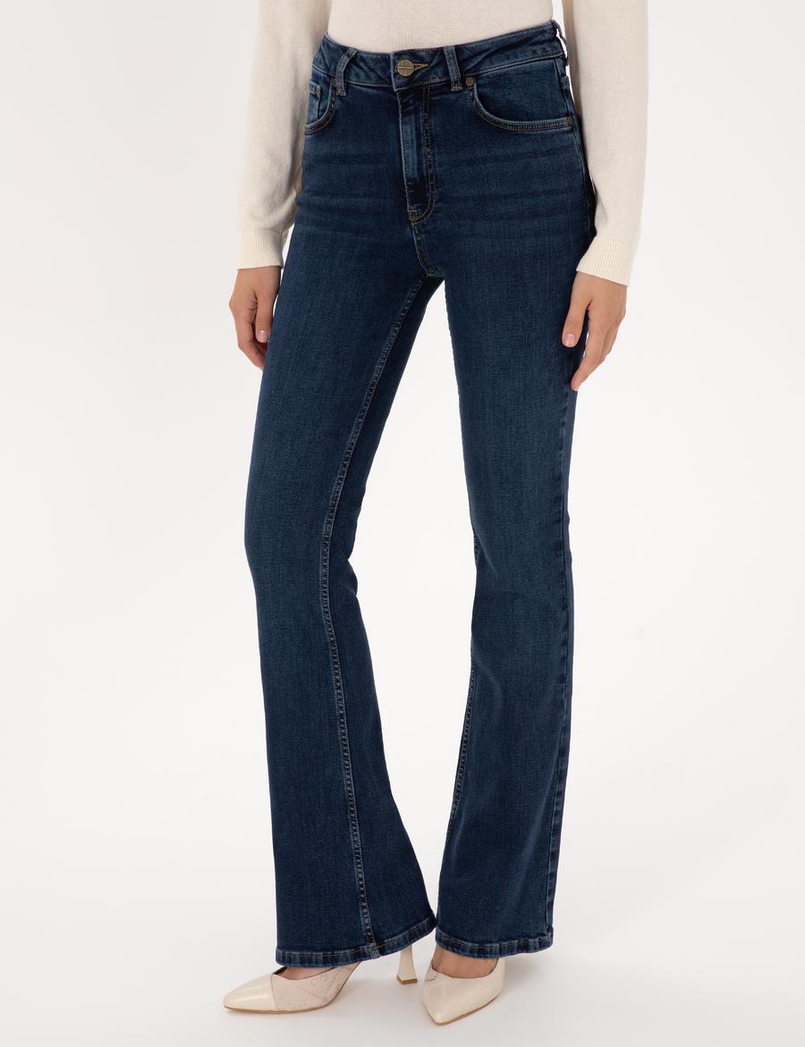 Lacivert Skinny Flare Jean Pantolon