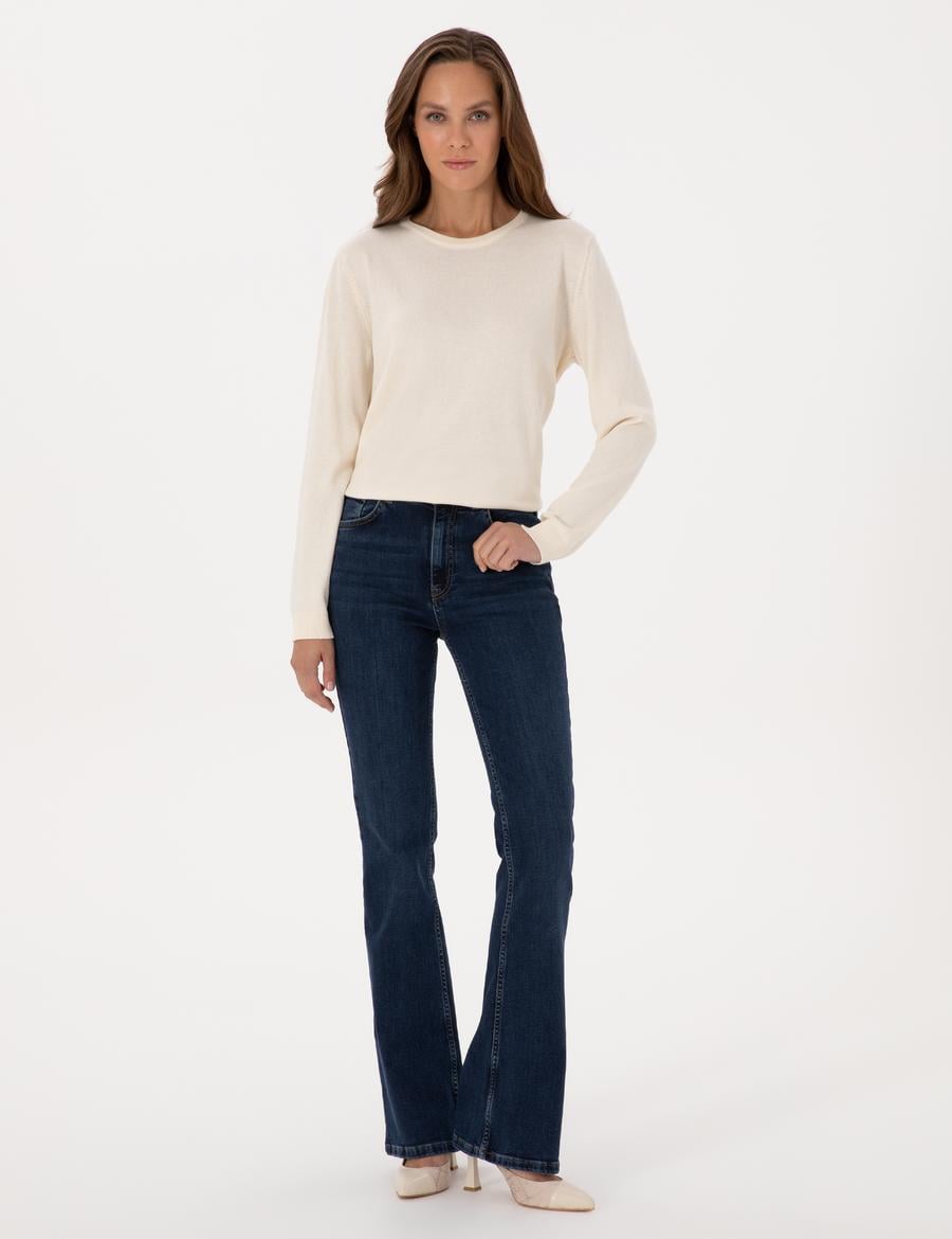 Lacivert Skinny Flare Jean Pantolon