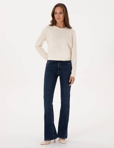 Lacivert Skinny Flare Jean Pantolon
