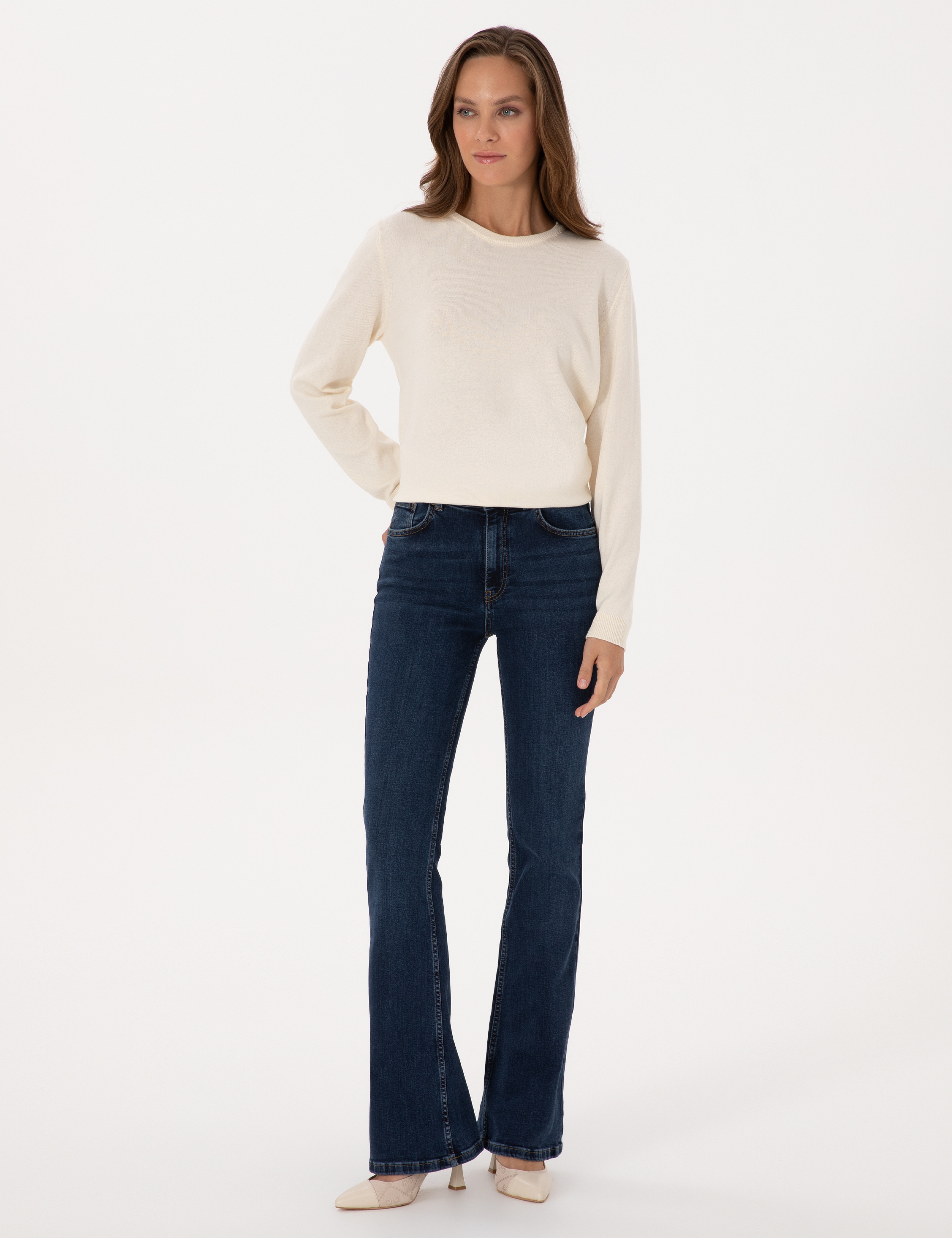 Lacivert Skinny Flare Jean Pantolon - Image 3