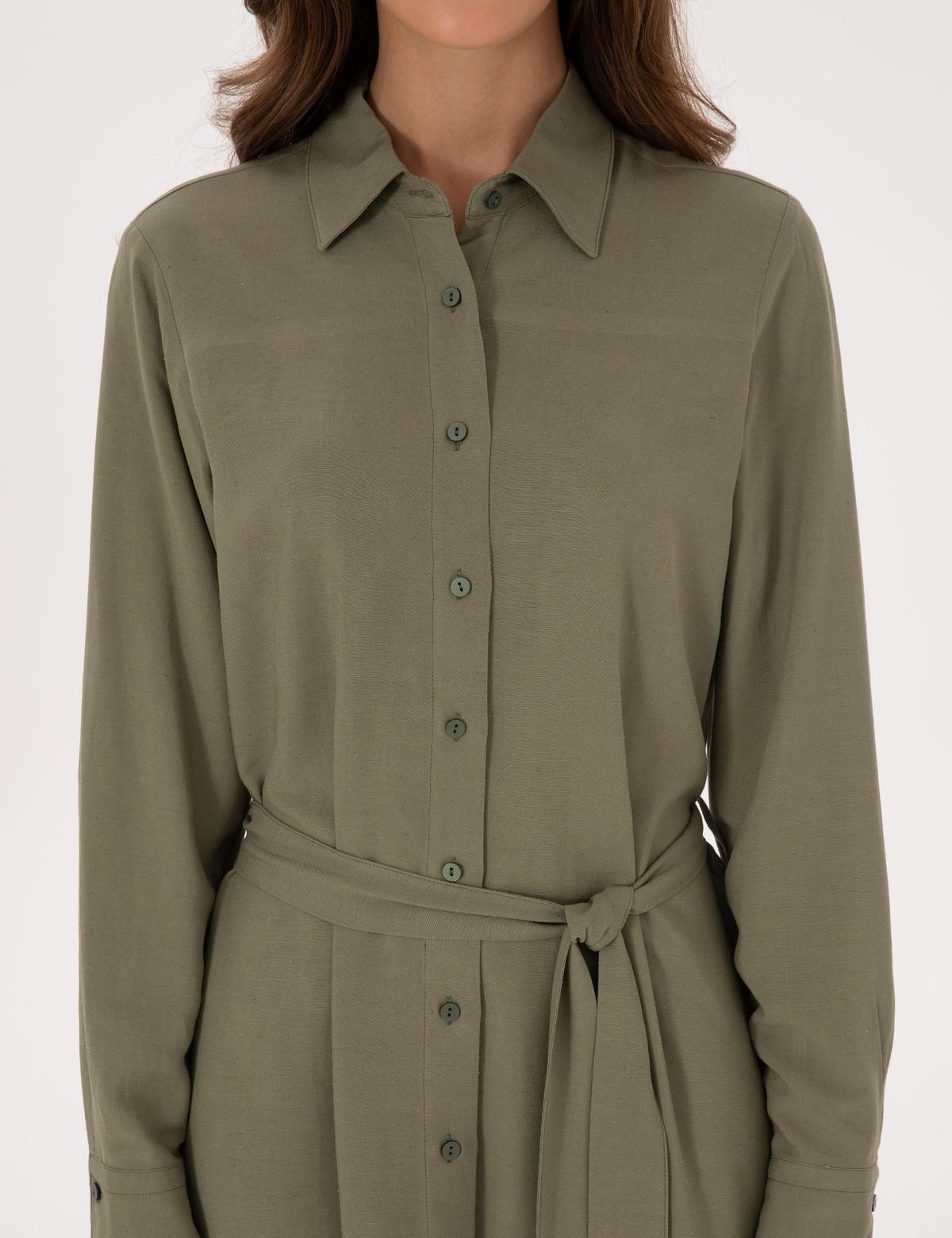 Haki Comfort Fit Dokuma Elbise - 50318233015