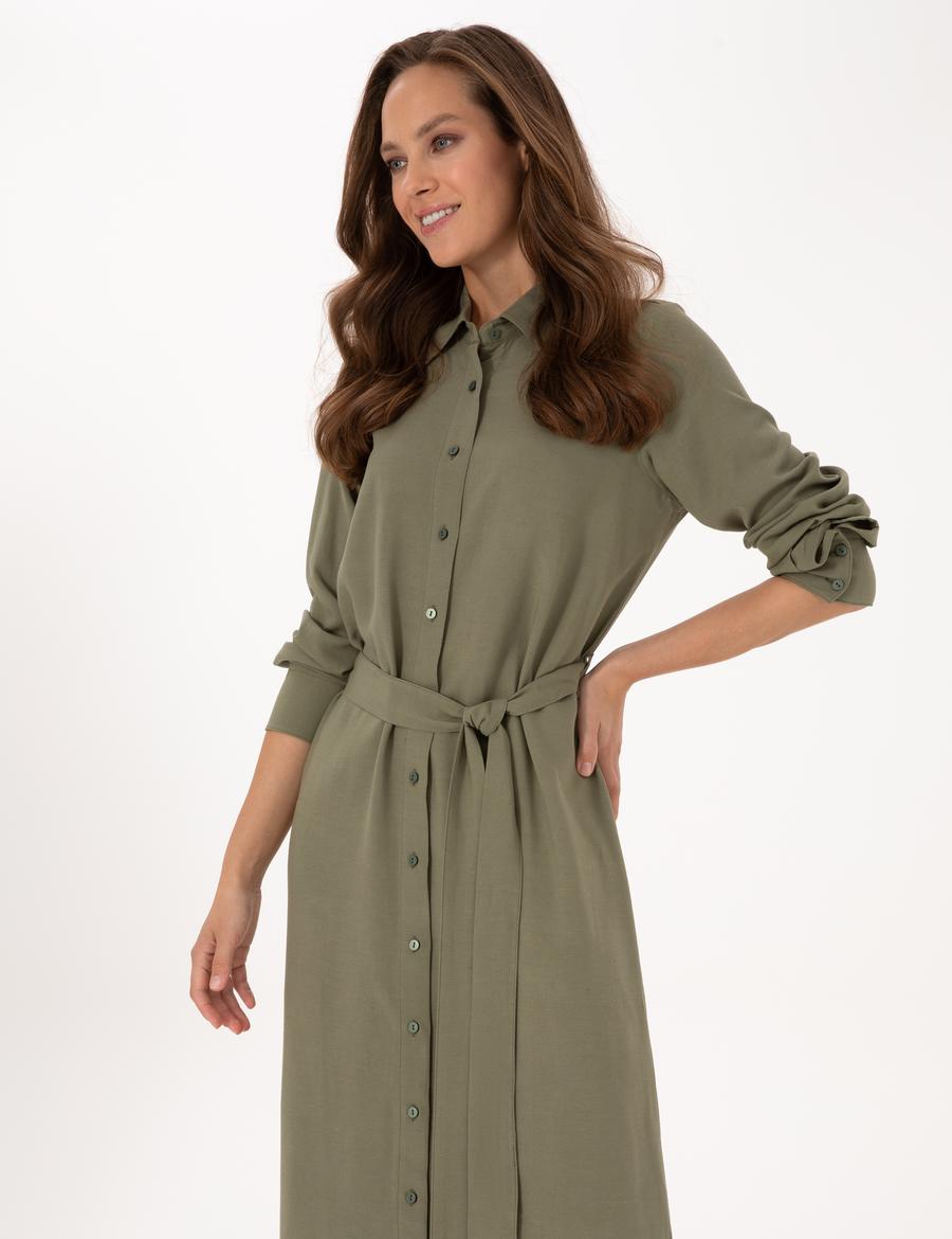 Haki Comfort Fit Dokuma Elbise