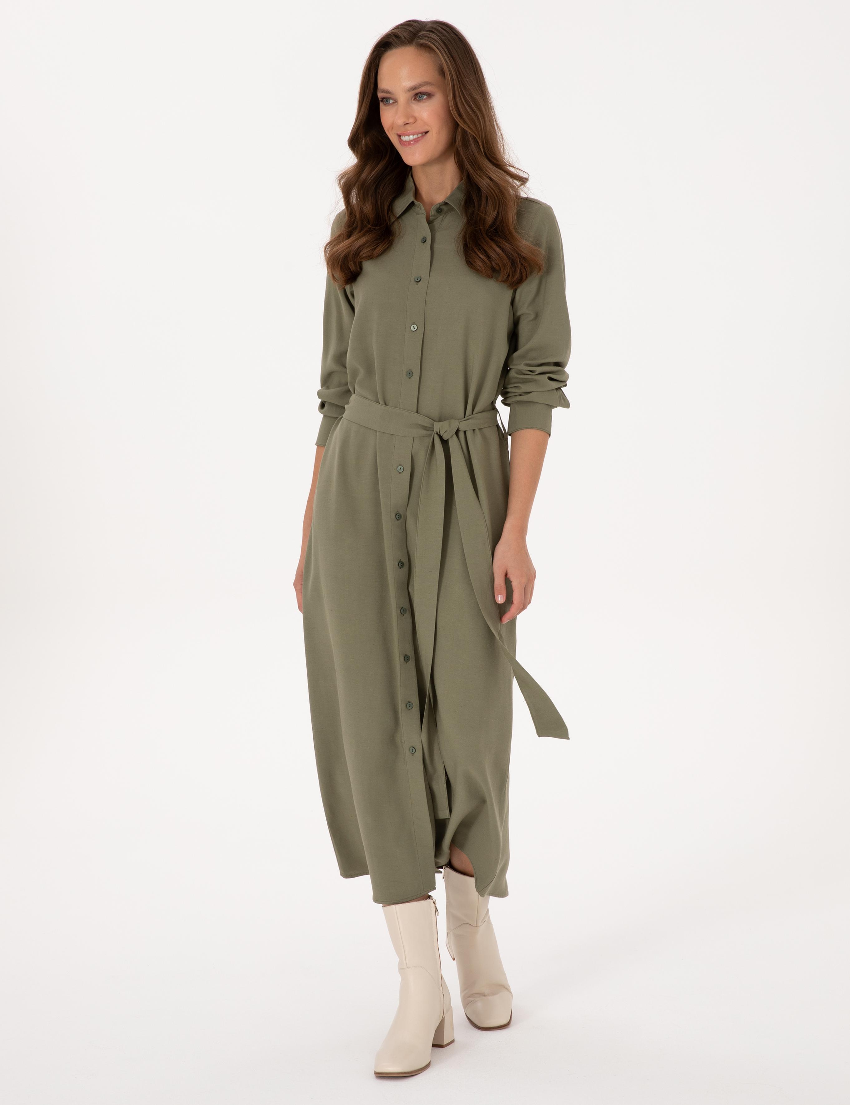 Haki Comfort Fit Dokuma Elbise