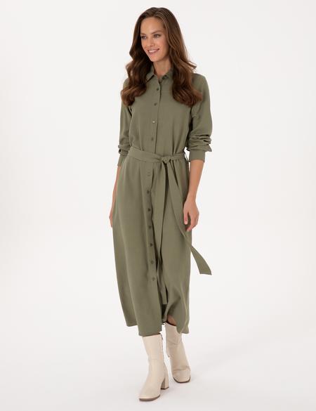 Haki Comfort Fit Dokuma Elbise - 50318233015