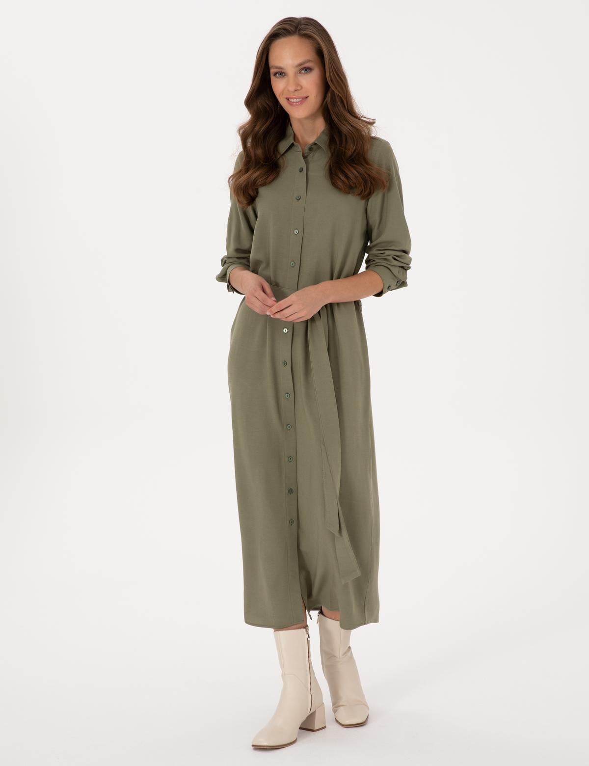 Haki Comfort Fit Dokuma Elbise