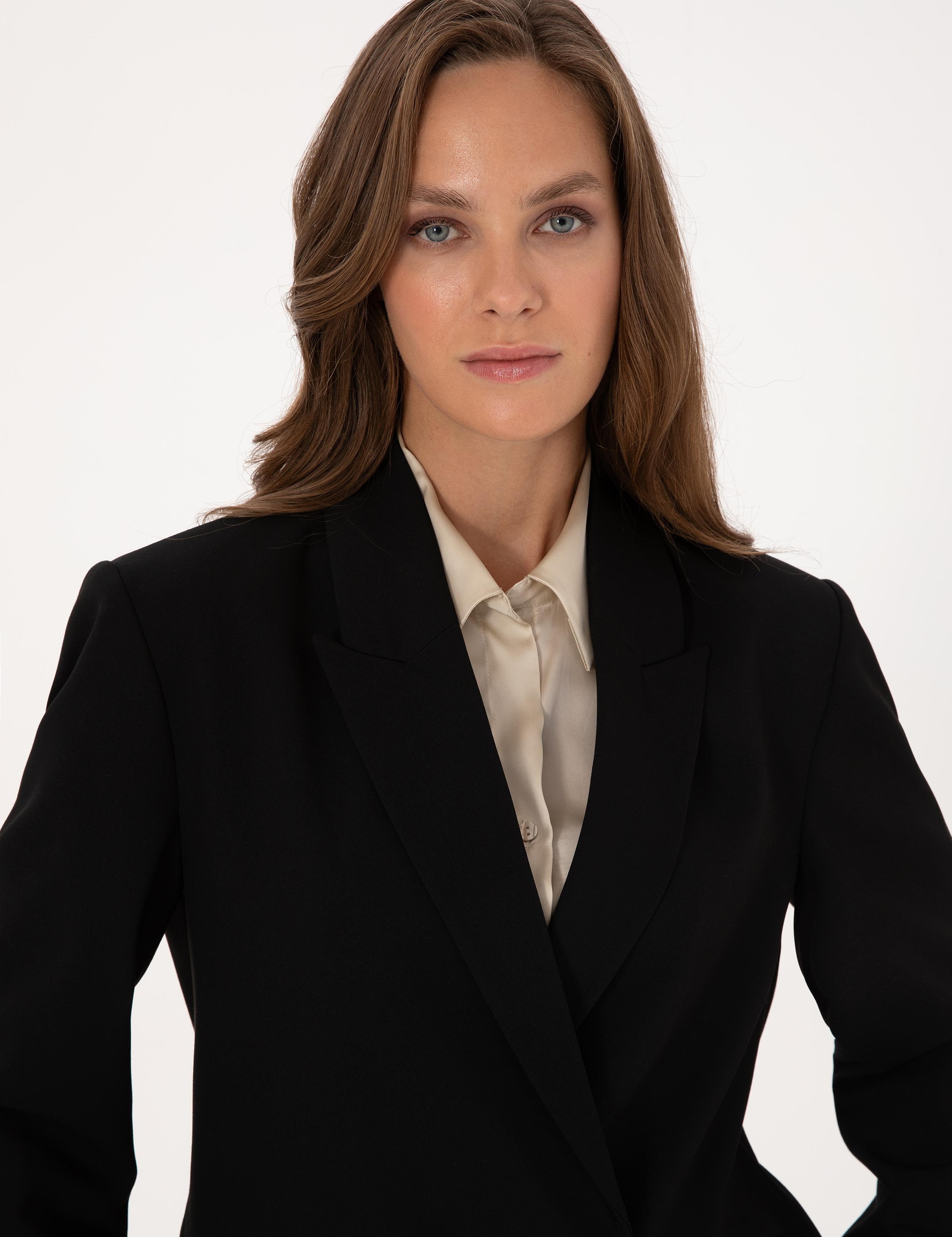 Siyah Comfort Fit Kruvaze Ceket