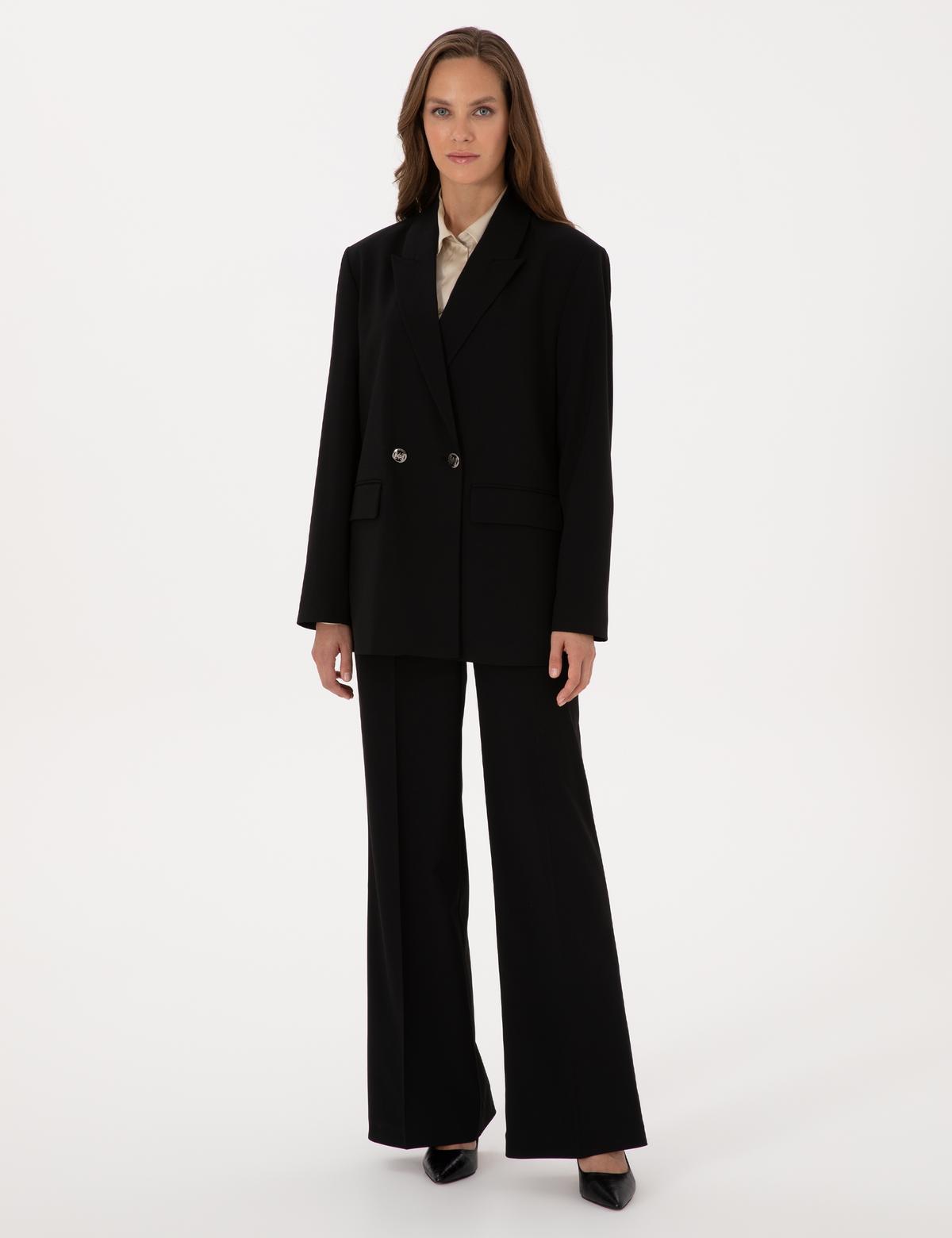 Siyah Comfort Fit Kruvaze Ceket - 50319433002