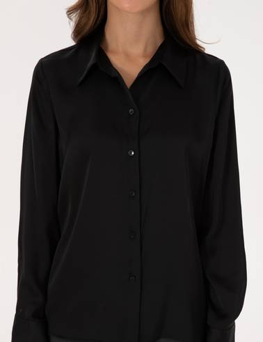 Siyah Comfort Fit Uzun Kollu Saten Gömlek