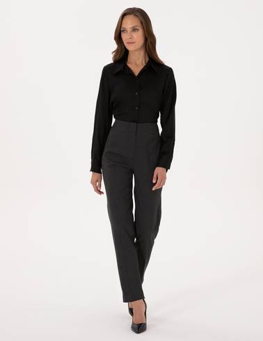 Siyah Comfort Fit Uzun Kollu Saten Gömlek