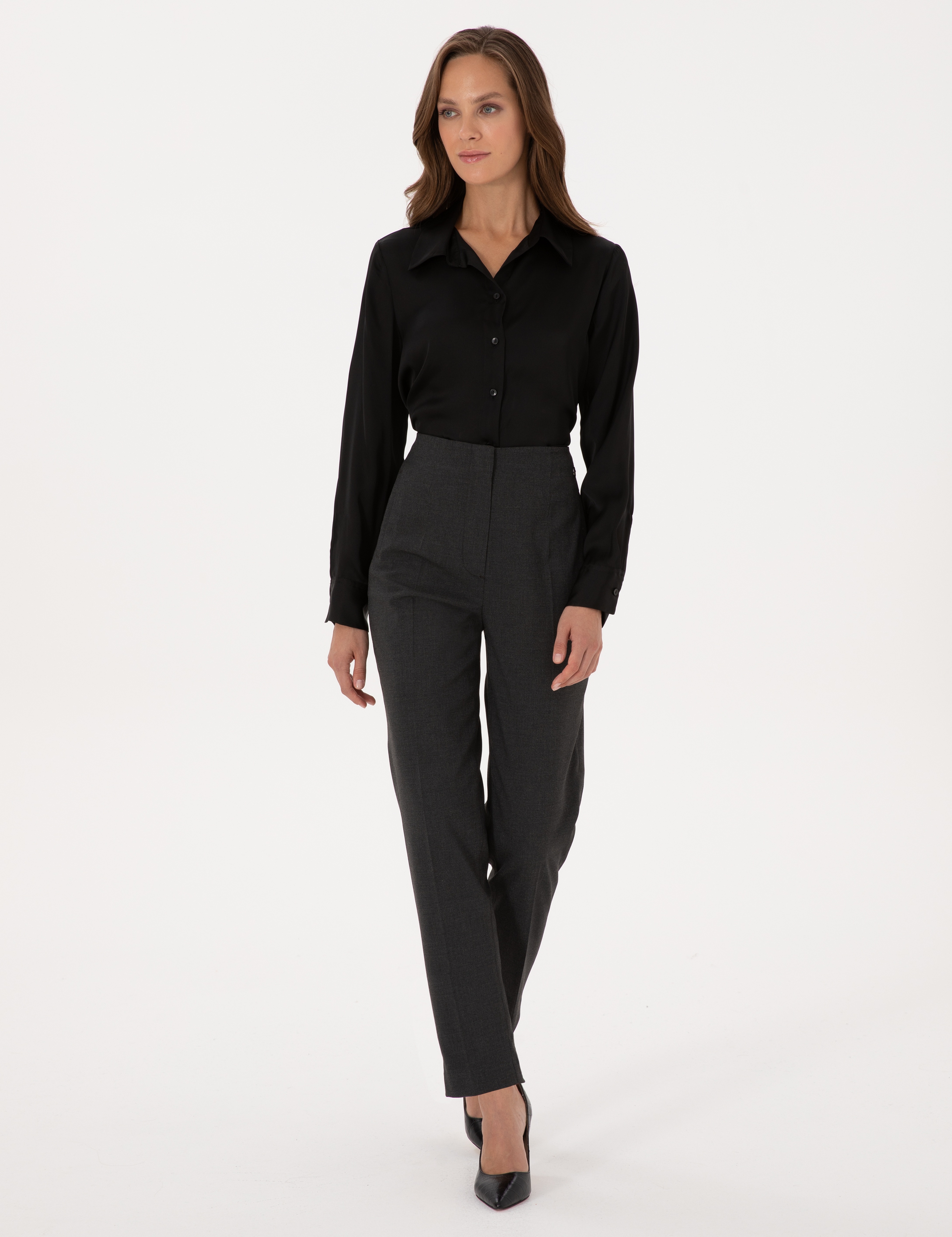 Siyah Comfort Fit Uzun Kollu Saten Gömlek - Image 4
