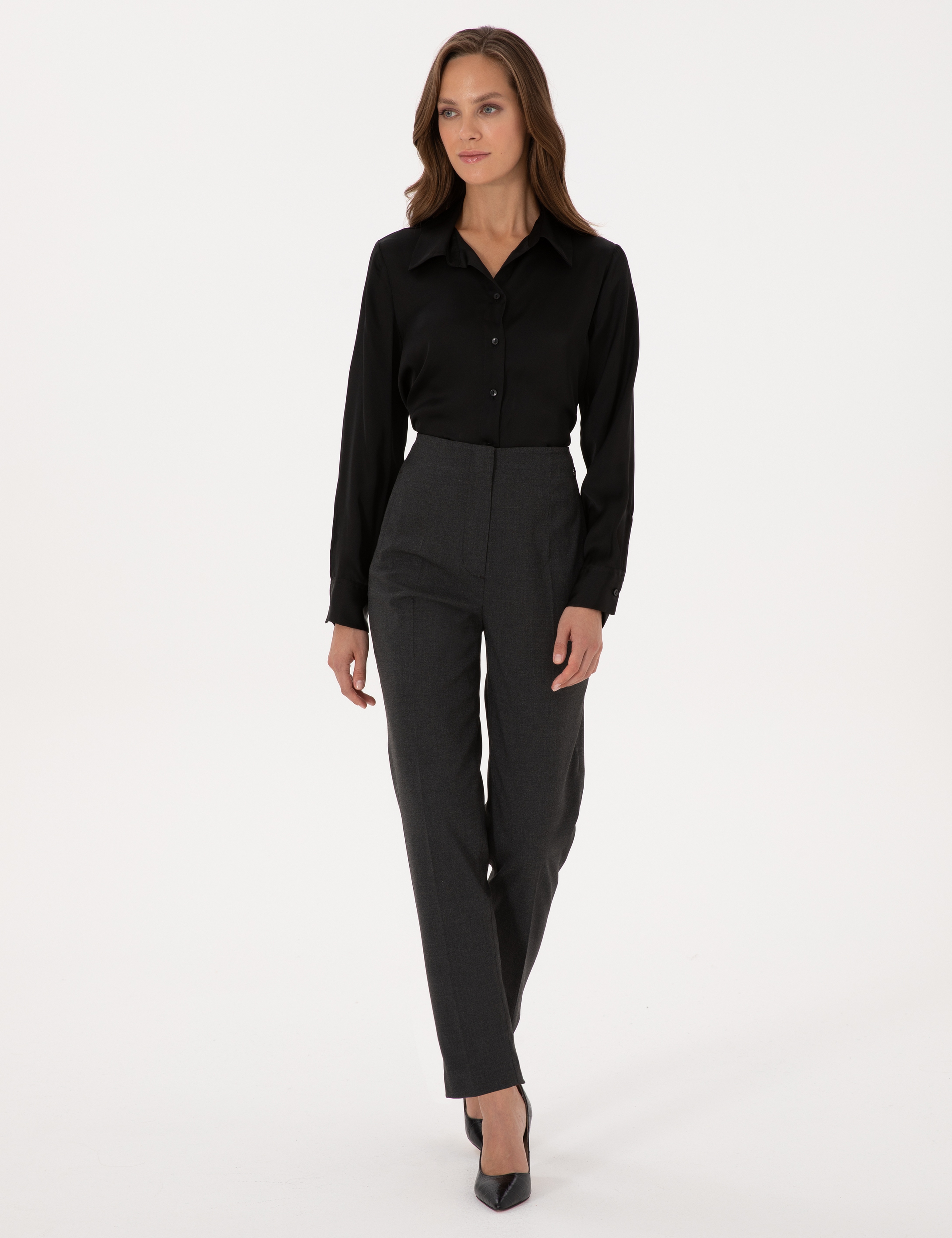 Siyah Comfort Fit Uzun Kollu Saten Gömlek