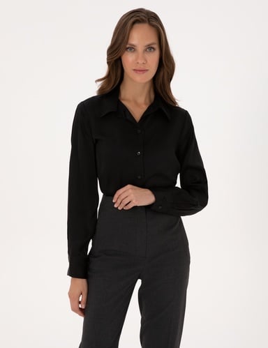 Siyah Comfort Fit Uzun Kollu Saten Gömlek
