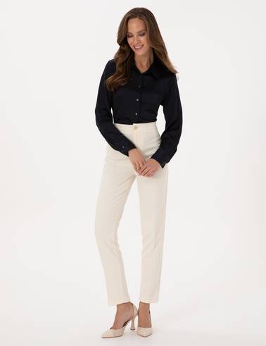 Lacivert Comfort Fit Uzun Kollu Saten Gömlek