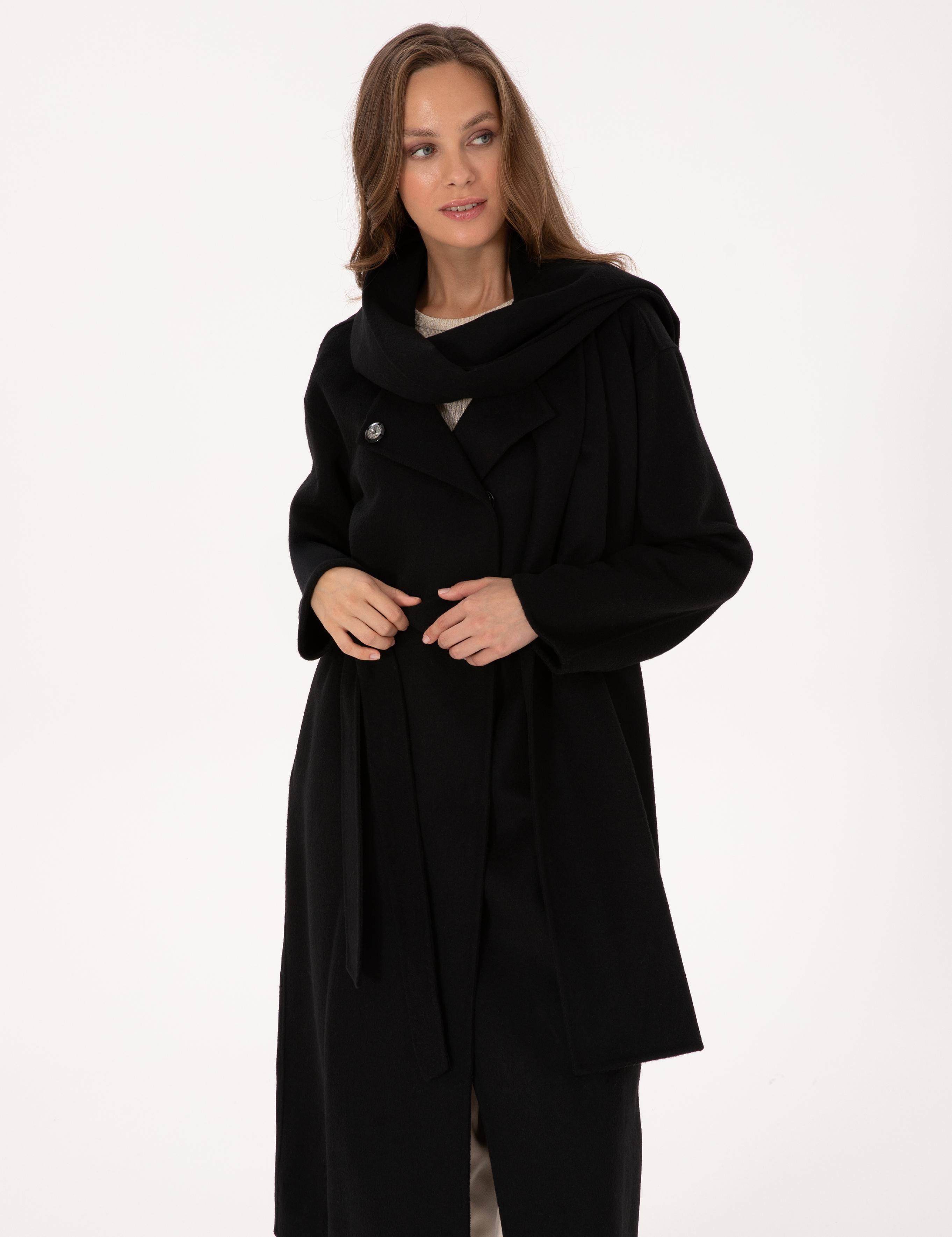 Siyah Regular Fit Kaşe Kaban