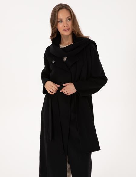 Siyah Regular Fit Kaşe Kaban - 50309079003