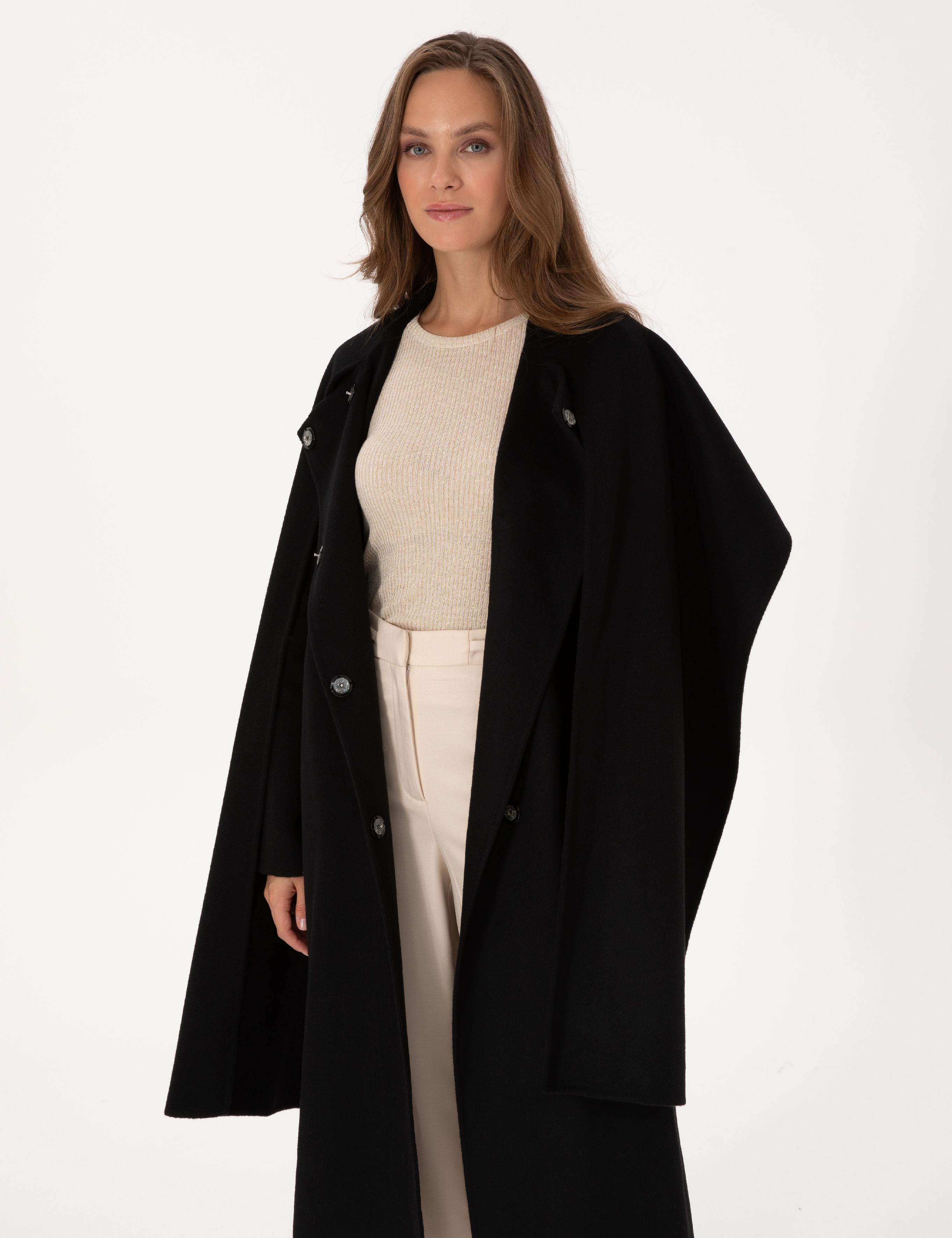 Siyah Regular Fit Kaşe Kaban