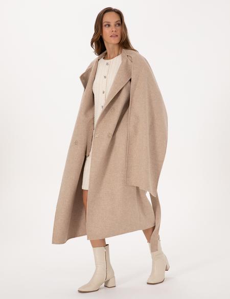 Bej Melanj Regular Fit Kaşe Kaban - 50309079011