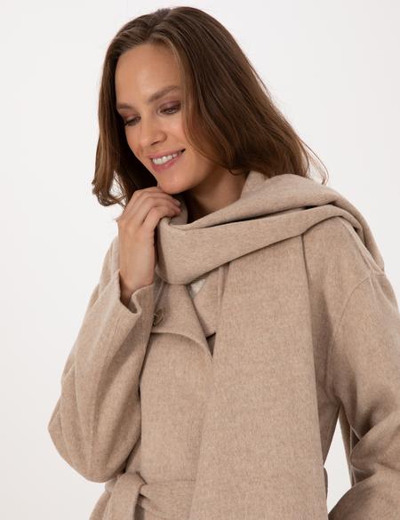 Bej Melanj Regular Fit Kaşe Kaban - 50309079011