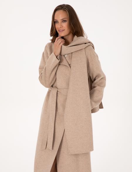 Bej Melanj Regular Fit Kaşe Kaban - 50309079011