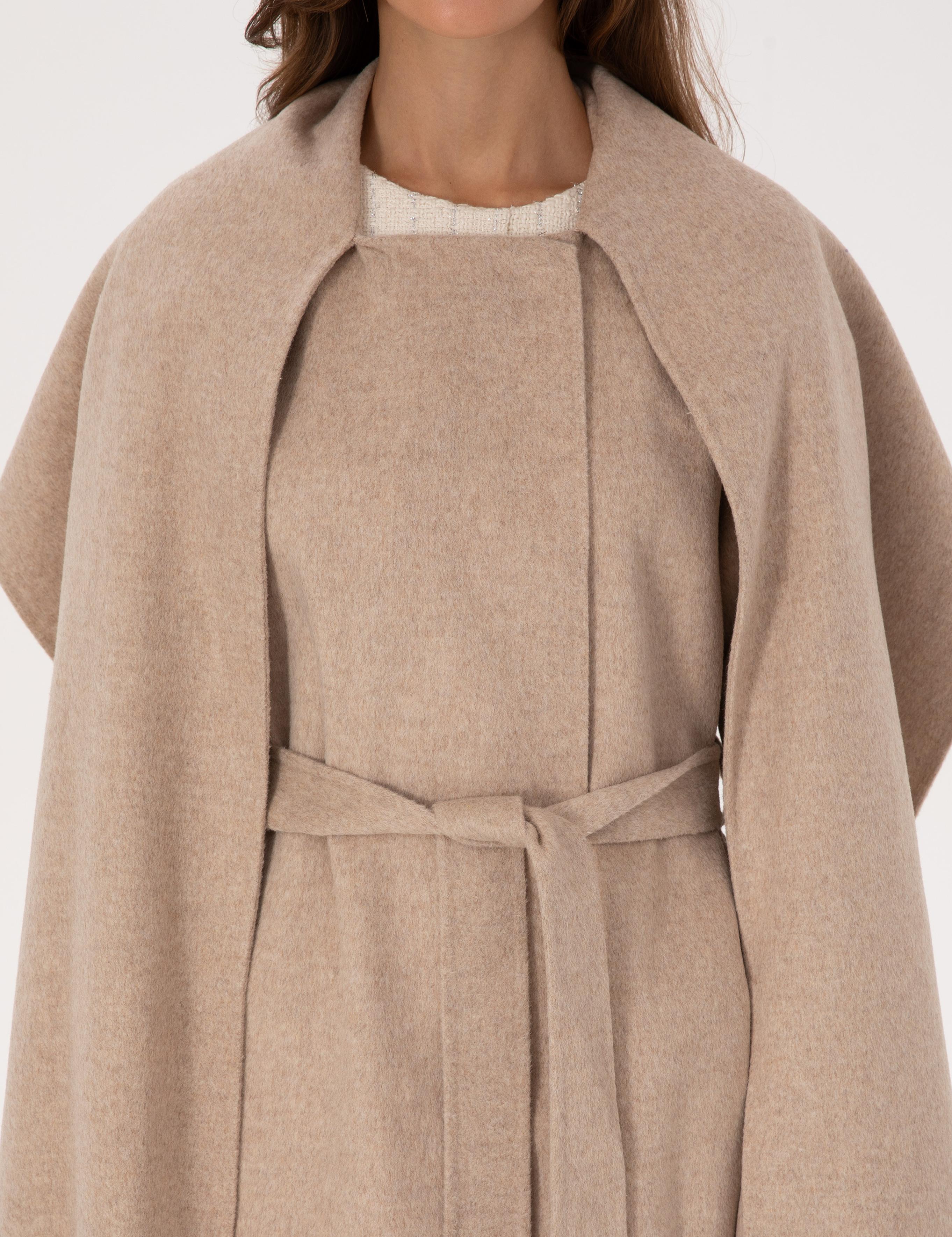 Bej Melanj Regular Fit Kaşe Kaban