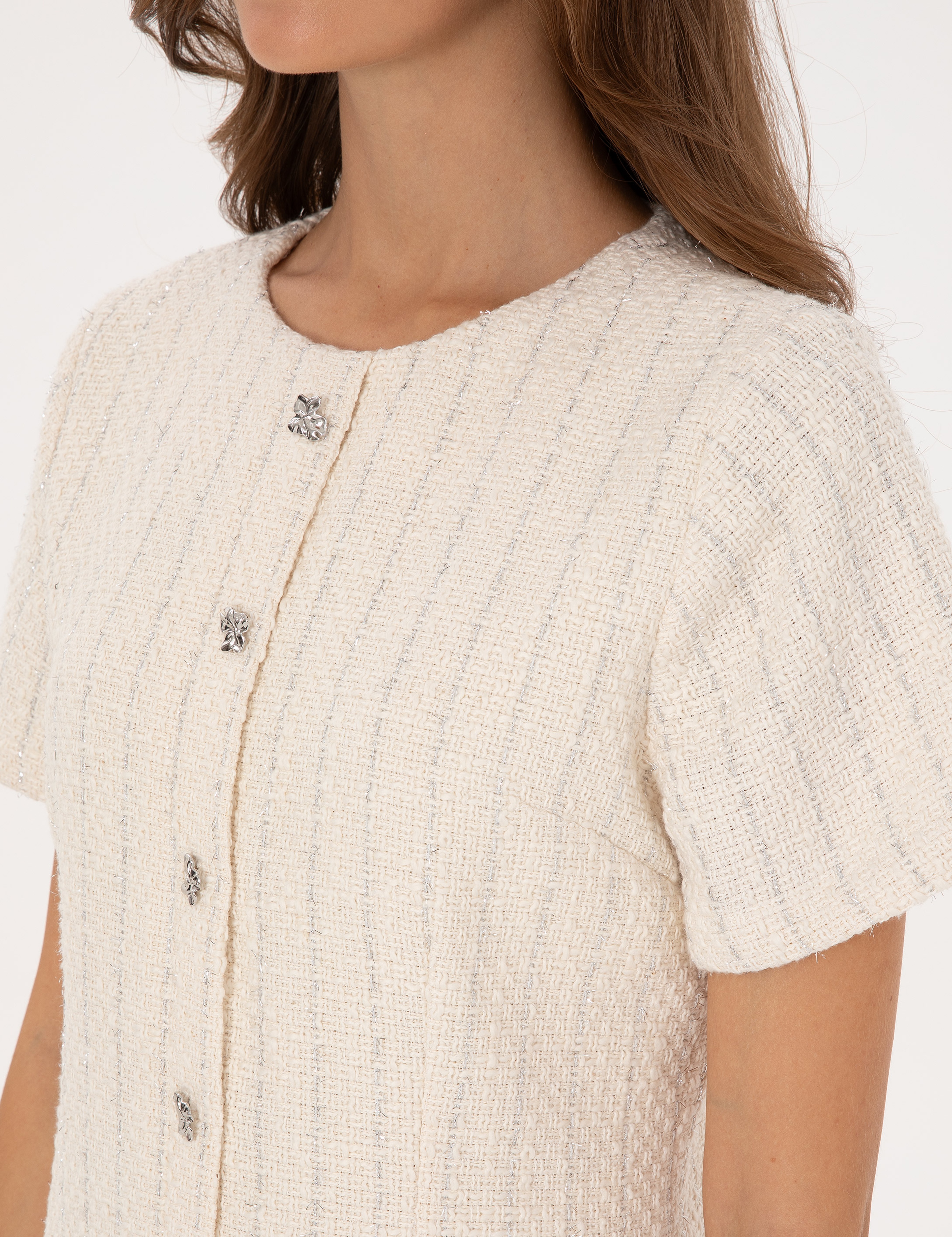 Ekru Regular Fit Tüvit Dokuma Elbise - Image 6