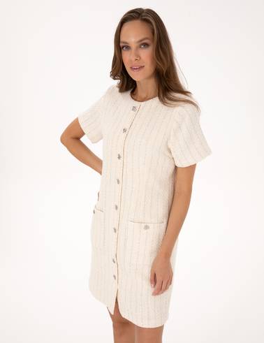 Ekru Regular Fit Tüvit Dokuma Elbise