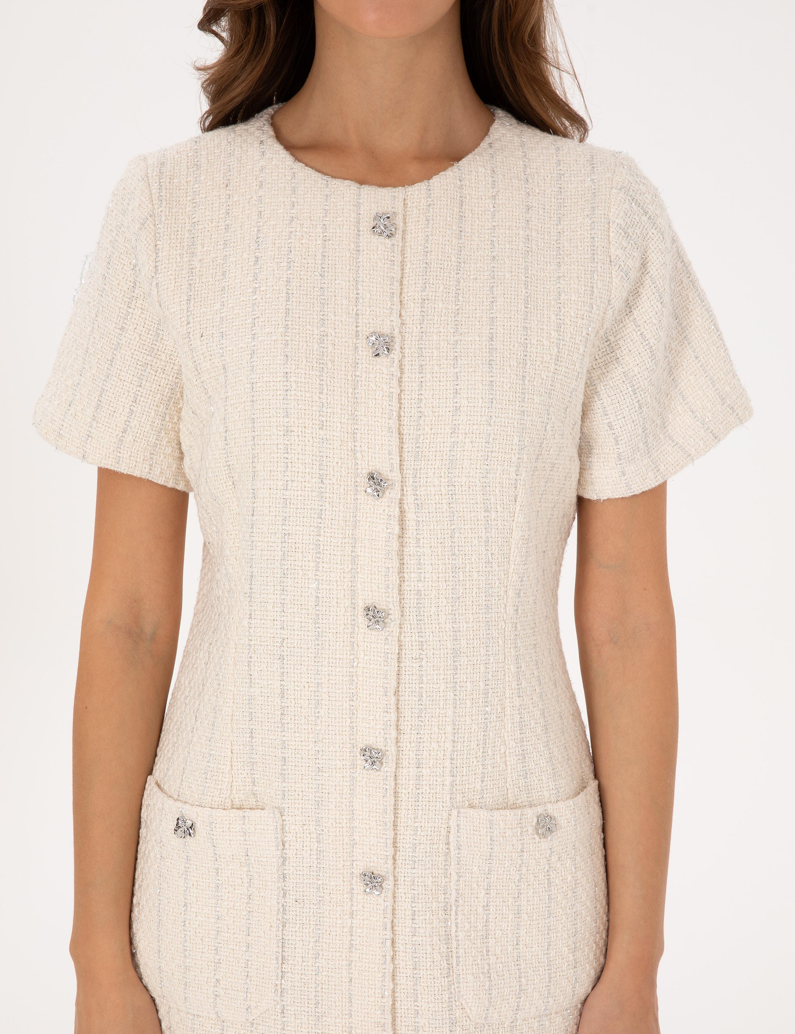 Ekru Regular Fit Tüvit Dokuma Elbise