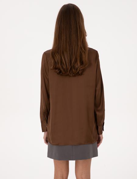 Kahverengi Regular Fit Saten Uzun Kollu Gömlek - 50319346010