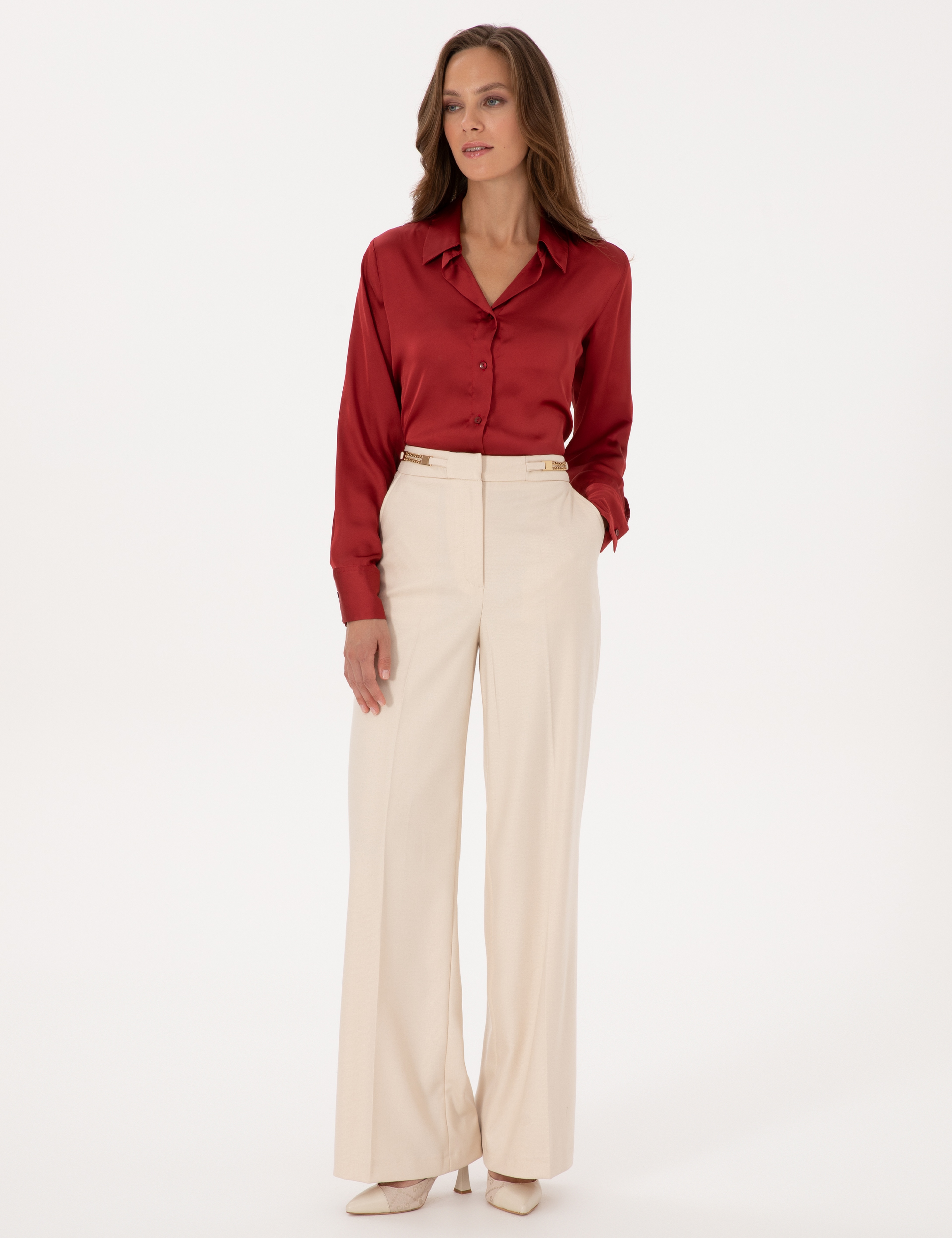 Bordo Regular Fit Saten Uzun Kollu Gömlek