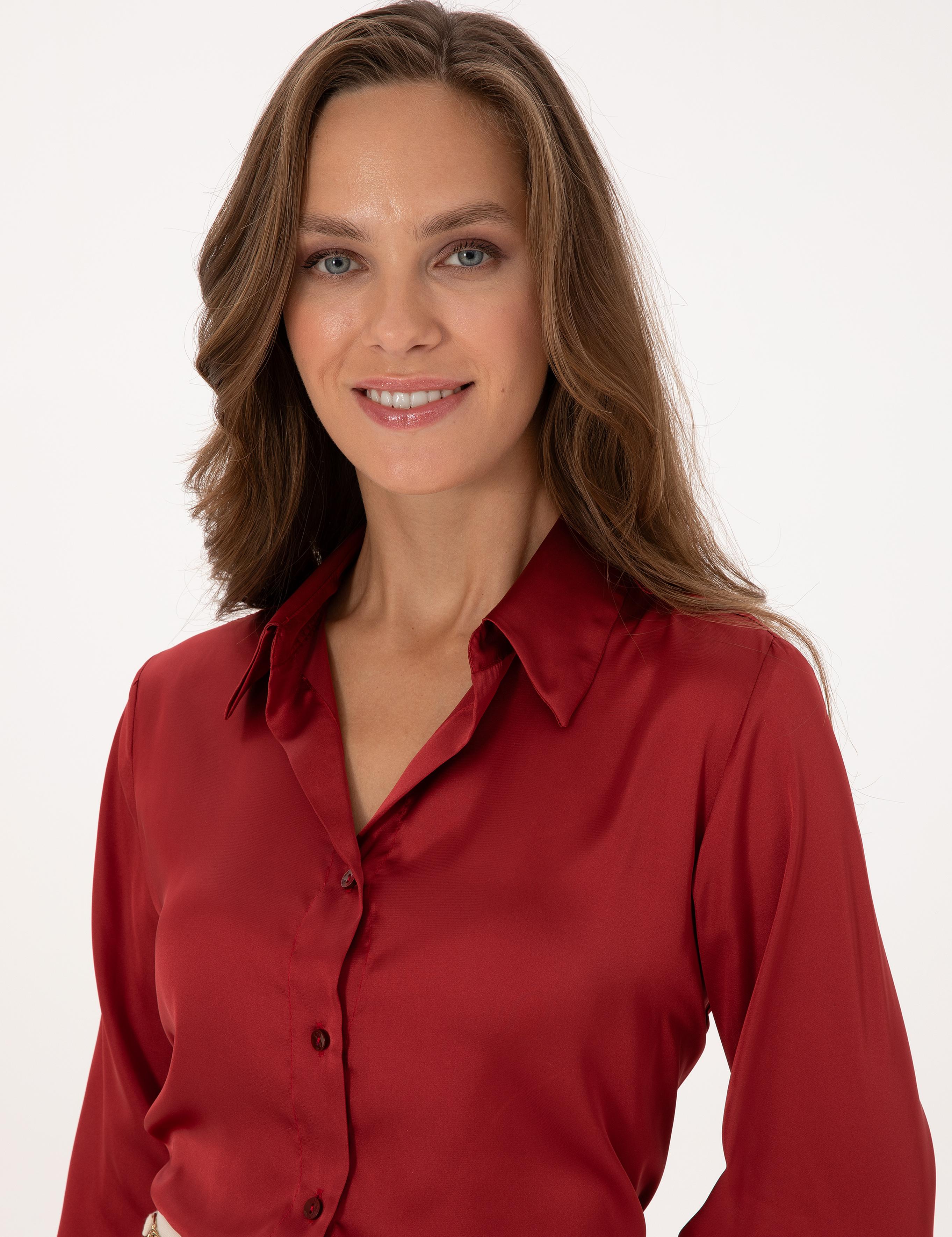 Bordo Regular Fit Saten Uzun Kollu Gömlek