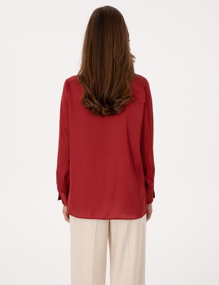 Bordo Regular Fit Saten Uzun Kollu Gömlek - 50319346004