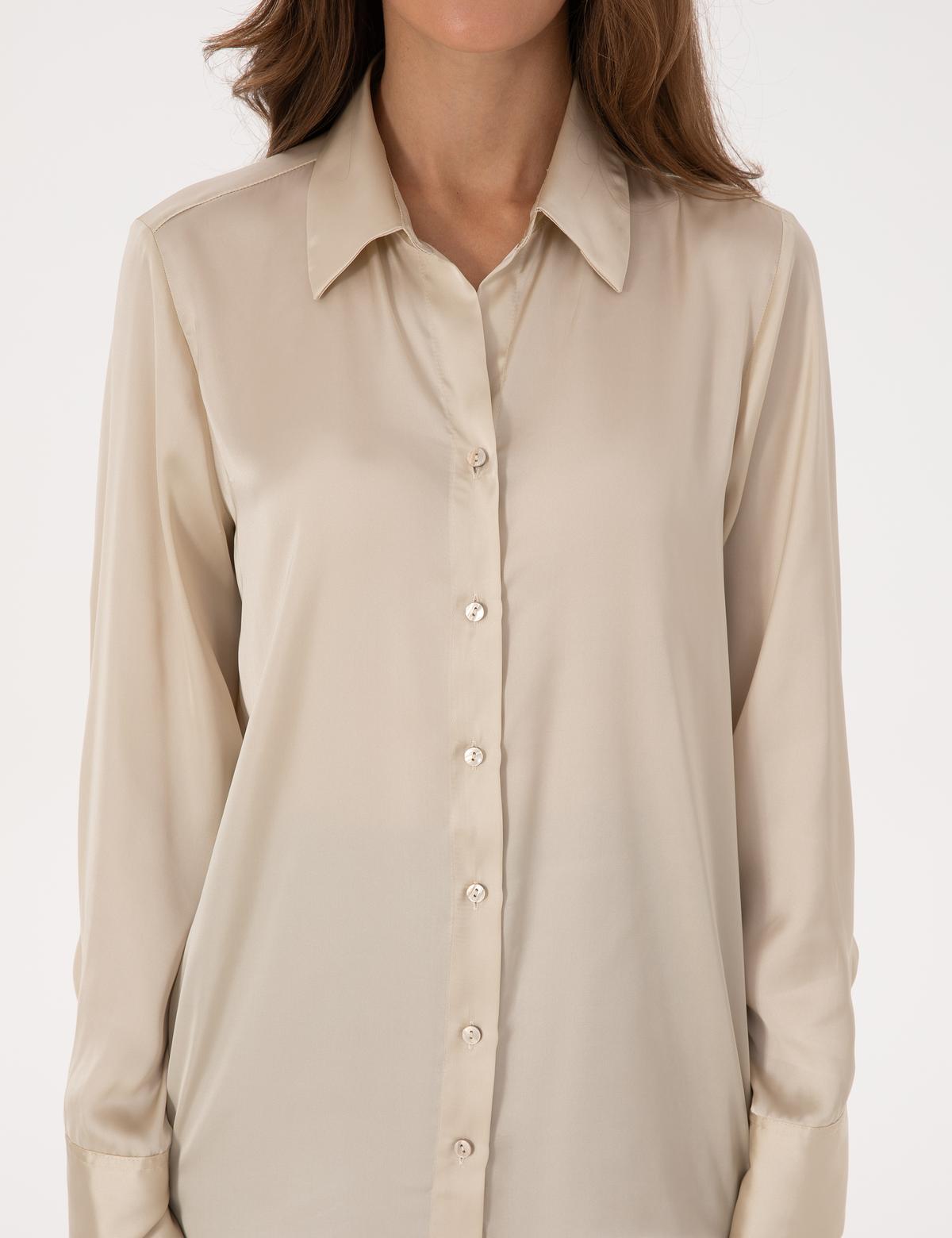 Kum Regular Fit Saten Uzun Kollu Gömlek - 50319346017