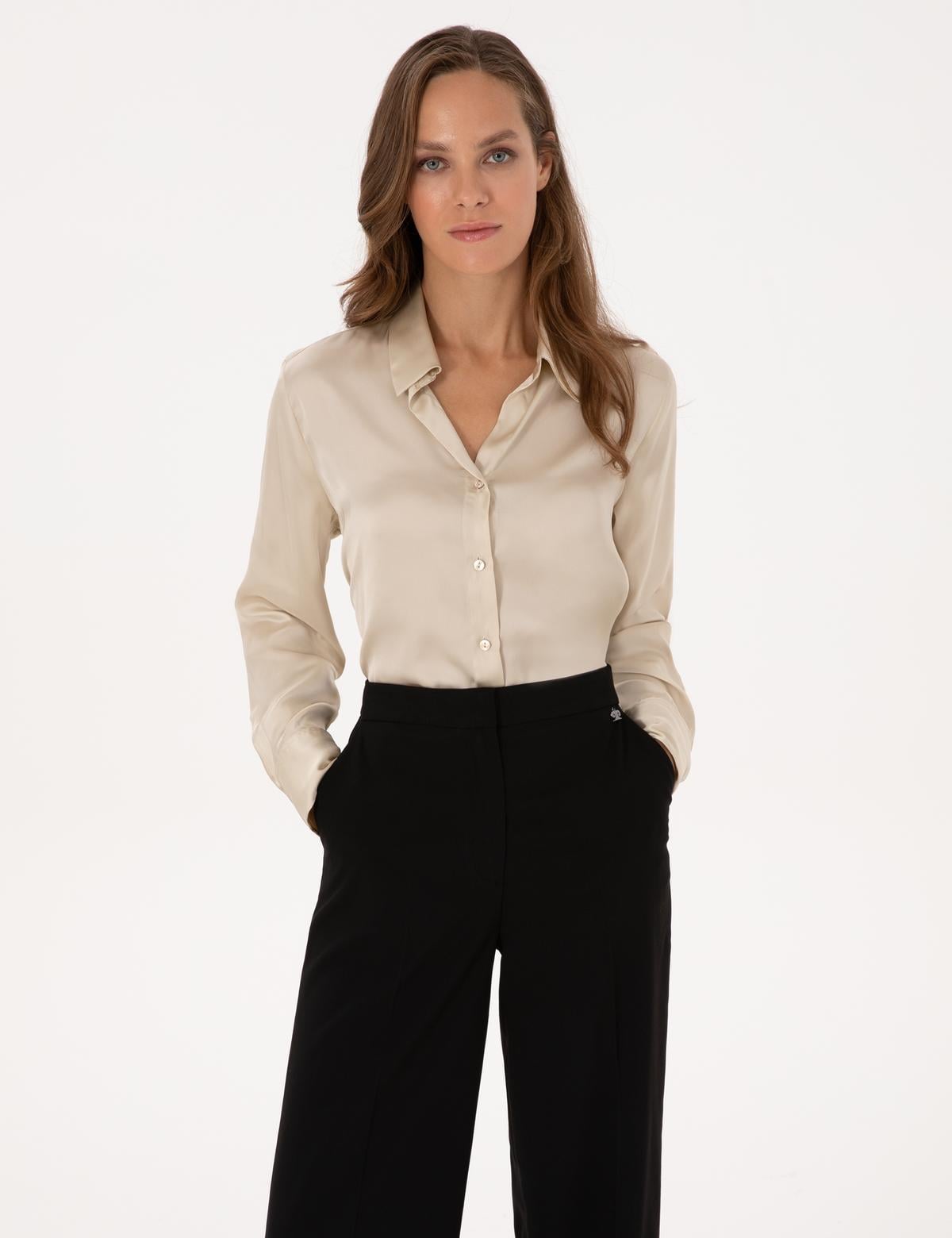 Kum Regular Fit Saten Uzun Kollu Gömlek - 50319346017