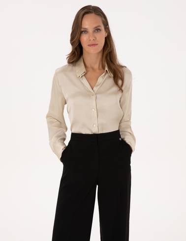 Kum Regular Fit Saten Uzun Kollu Gömlek