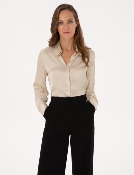 Kum Regular Fit Saten Uzun Kollu Gömlek - 50319346017
