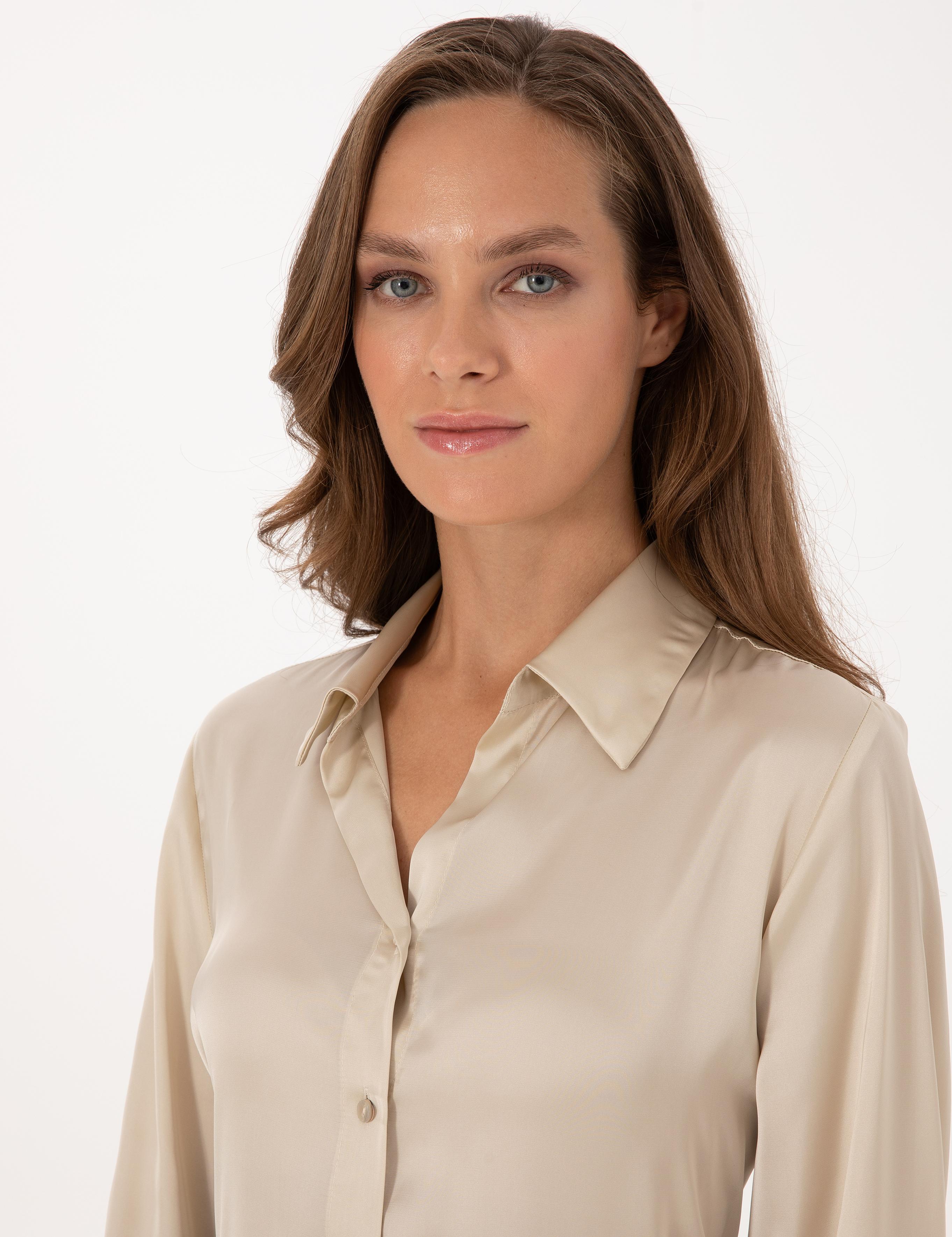 Kum Regular Fit Saten Uzun Kollu Gömlek