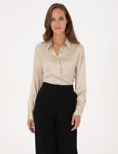 Kum Regular Fit Saten Uzun Kollu Gömlek